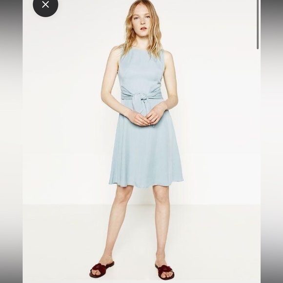 Zara light soft denim dress with a bow - Picture 2 of 5